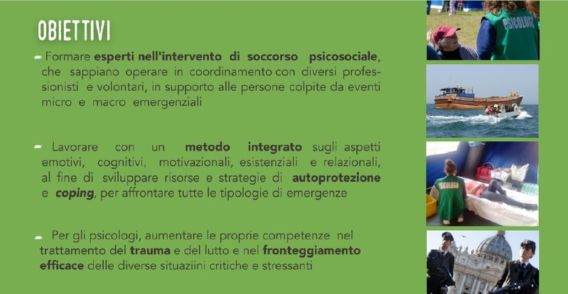 Corso Internazionale di Alta Formazione in PSICOLOGIA DELLE EMERGENZE Ambientali Civili Sociali Militari