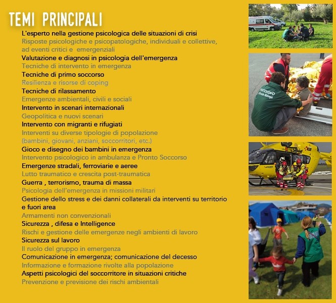 Corso Internazionale di Alta Formazione in PSICOLOGIA DELLE EMERGENZE Ambientali Civili Sociali Militari