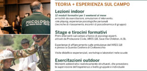 Corso in psicologia delle emergenze: TEORIA + ESPERIENZA sul campo: Lezioni indoor, Stage e tirocini formativi, esercitazioni outdoor